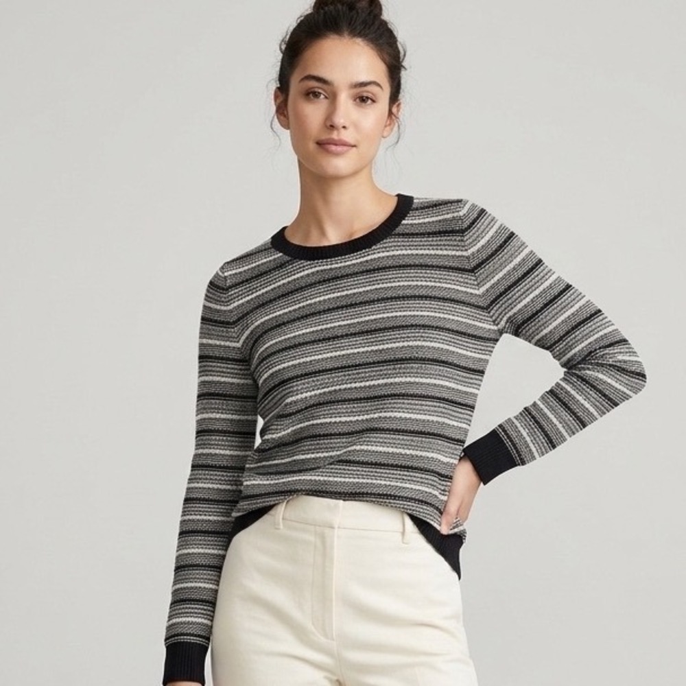 J.Crew Womens XS Black White Striped Cotton Crewneck Sweater NWT Preppy